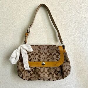 Coach Brown and Yellow Signature Shoulder Bag